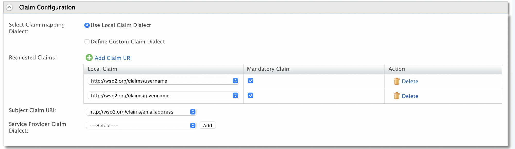 Claim configuration