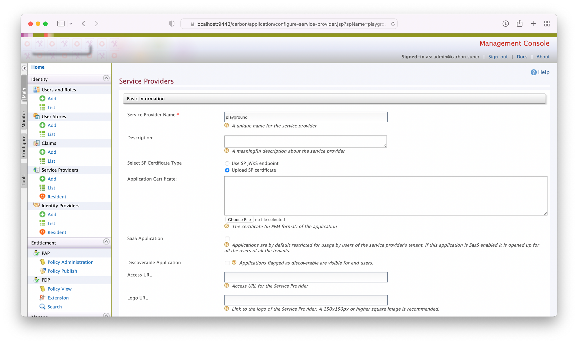 WSO2 IS add new service provider-2