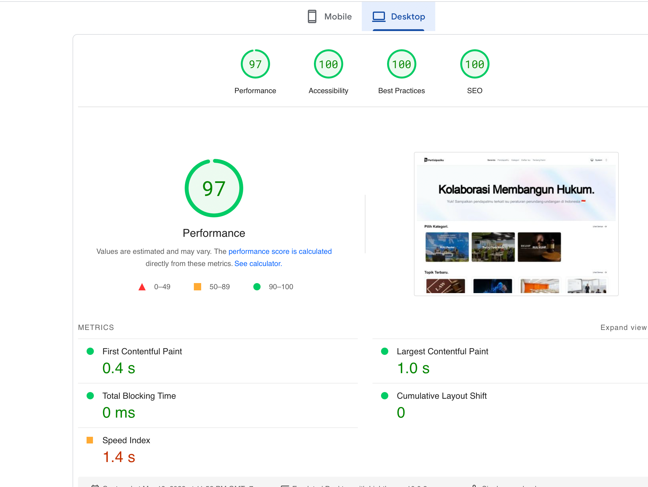 Score untuk Desktop (hosted on Data Center)