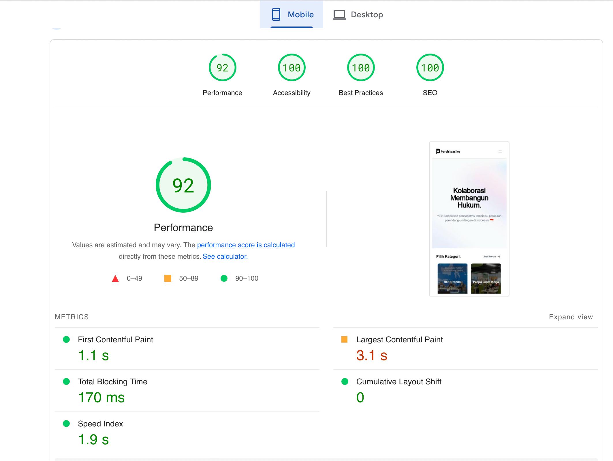 Score untuk mobile (hosted on Vercel)